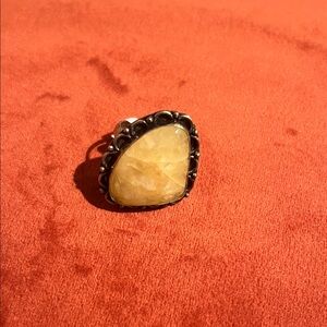 Elegant Silver and Cream Stone Ring